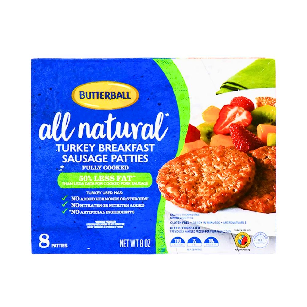 TURKEY BREAKFAST SAUSAGE PATTIES 8 OZ BUTTERBALL