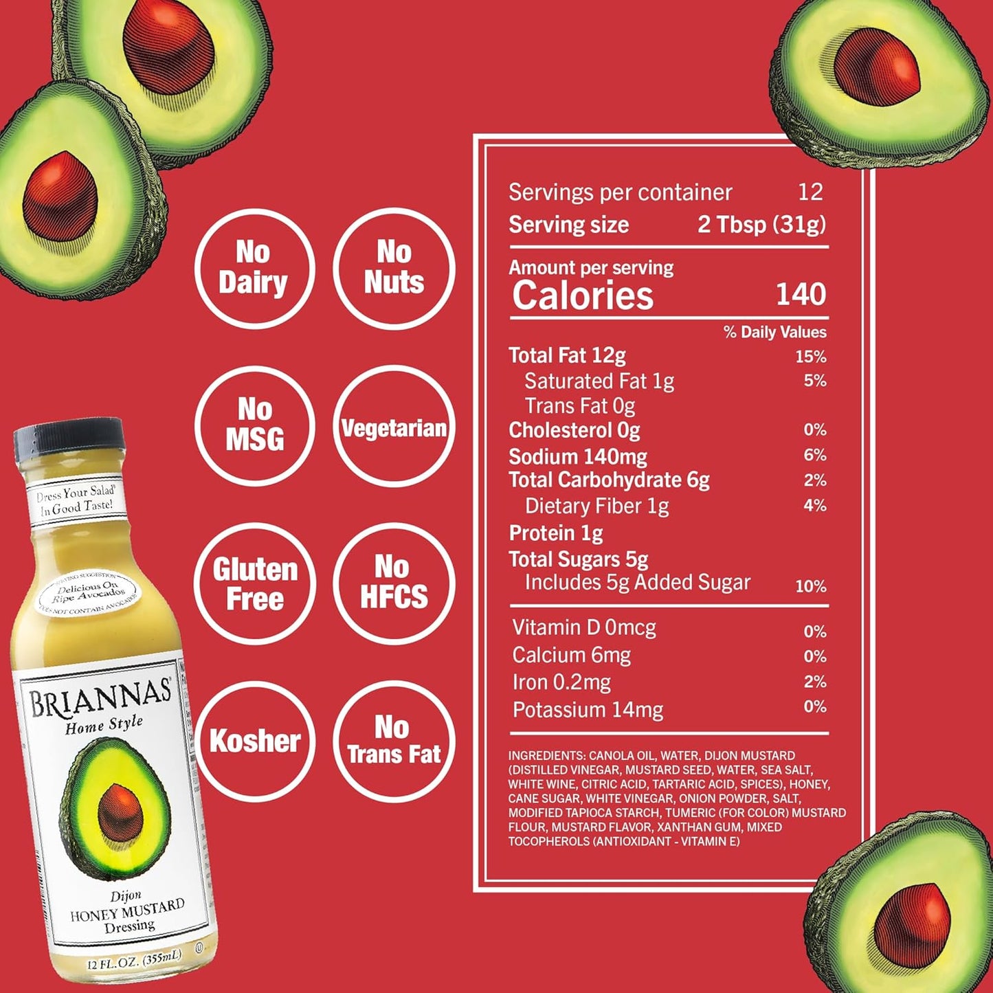 ADEREZO DIJON HONEY MUSTARD 12oz BRIANNAS HOME STYLE