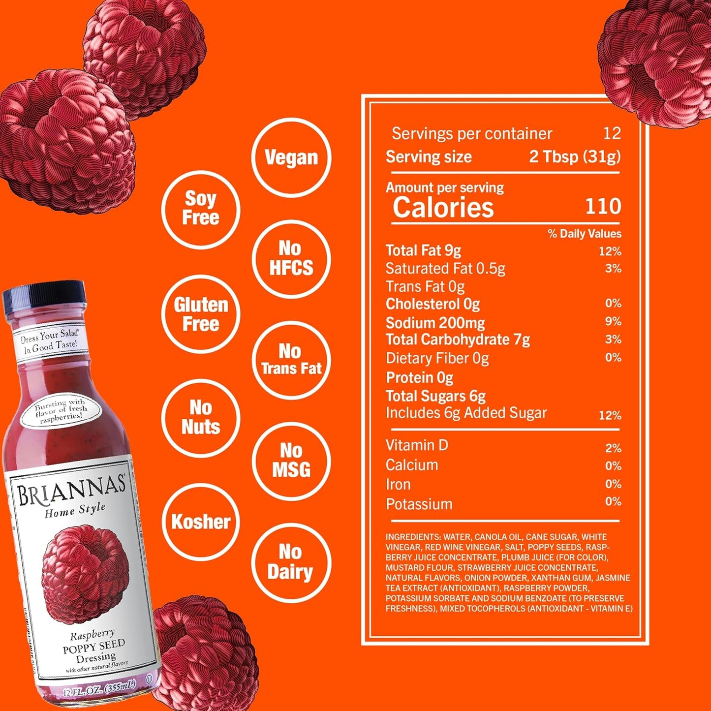 RASPBERRY POPPY SEED DRESSING 12oz BRIANNAS HOME STYLE