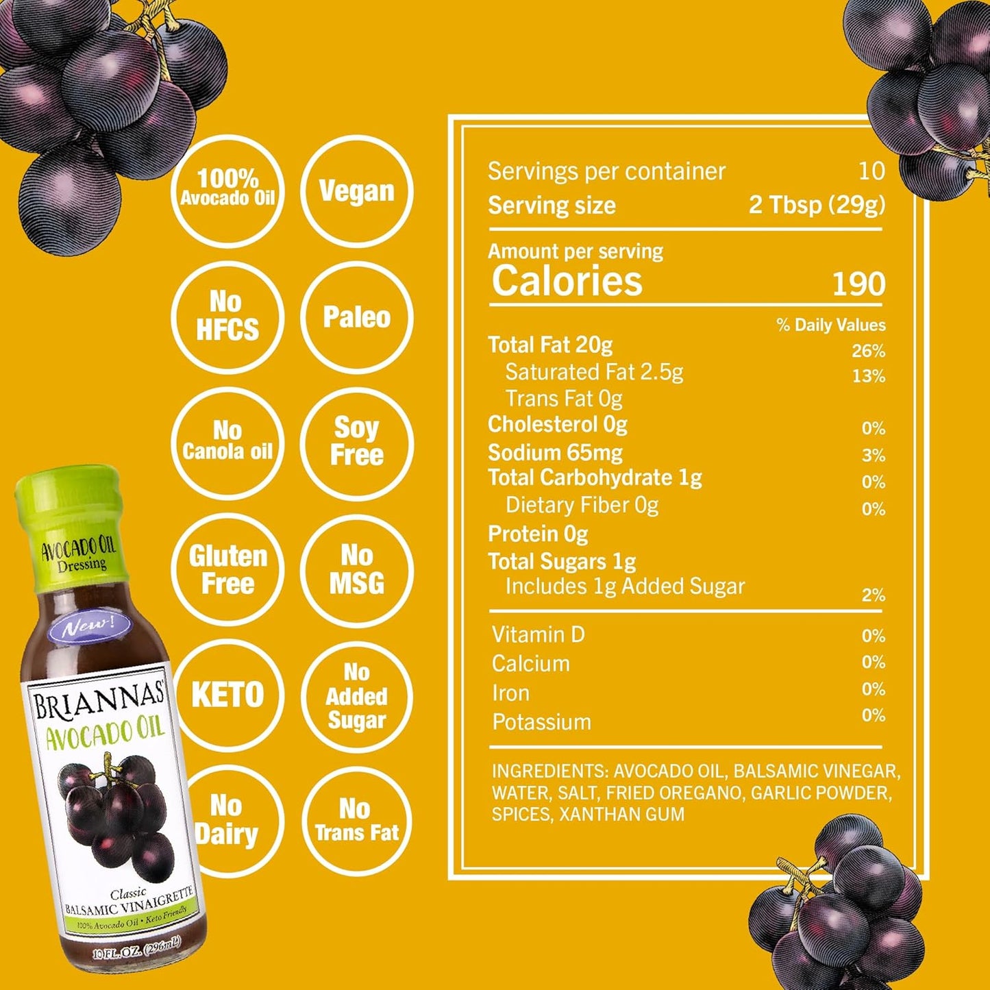 AVOCADO OIL BALSAMIC VINAIGRETTE 10oz BRIANNAS HOME STYLE