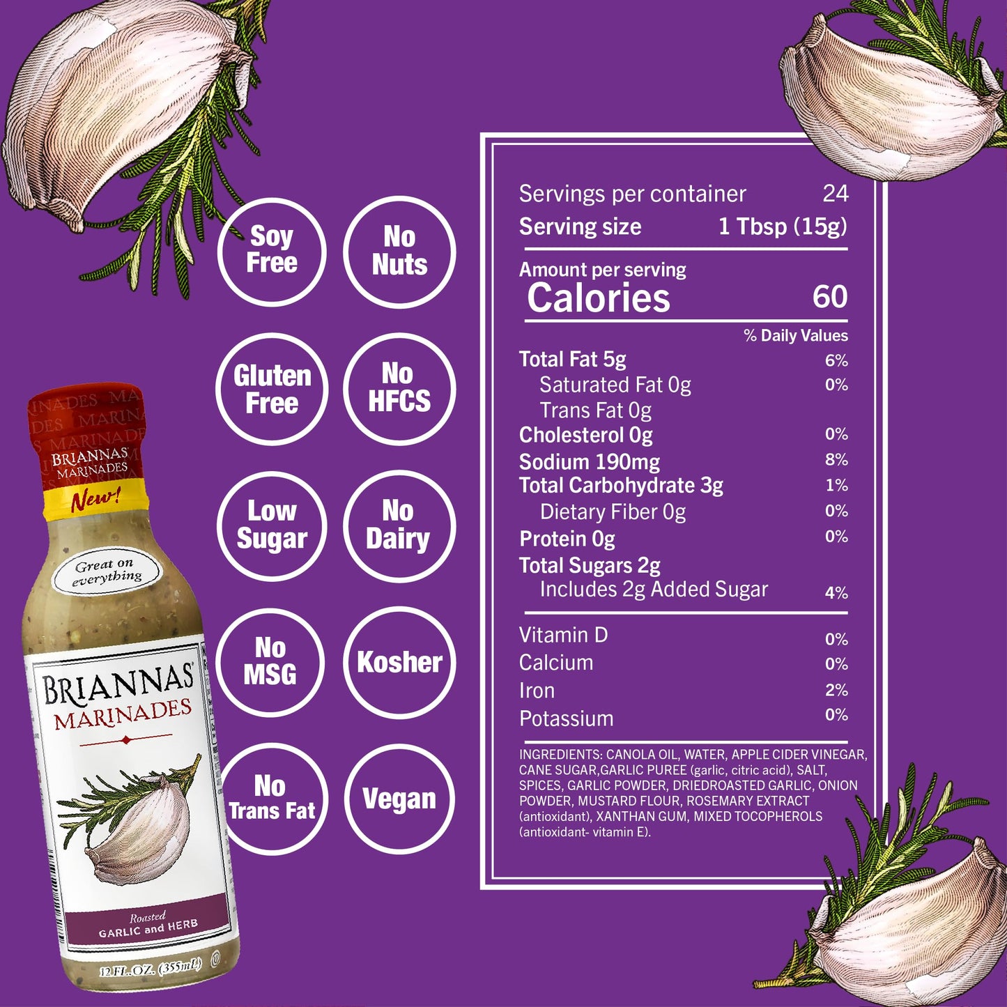 ROASTED GARLIC AND HERB DRESSING 12oz BRIANAS HOME STYLE
