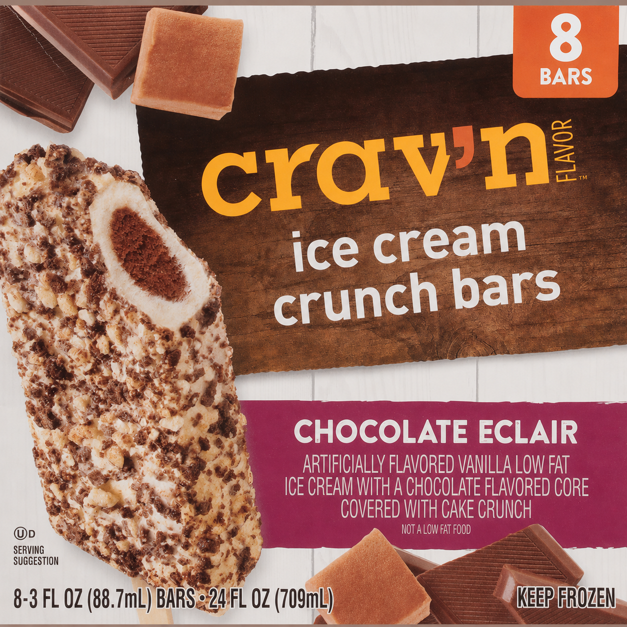 CHOCOLATE ECLAIR ICE CREAM BARS 8 CT CRAV'N FLAVOR