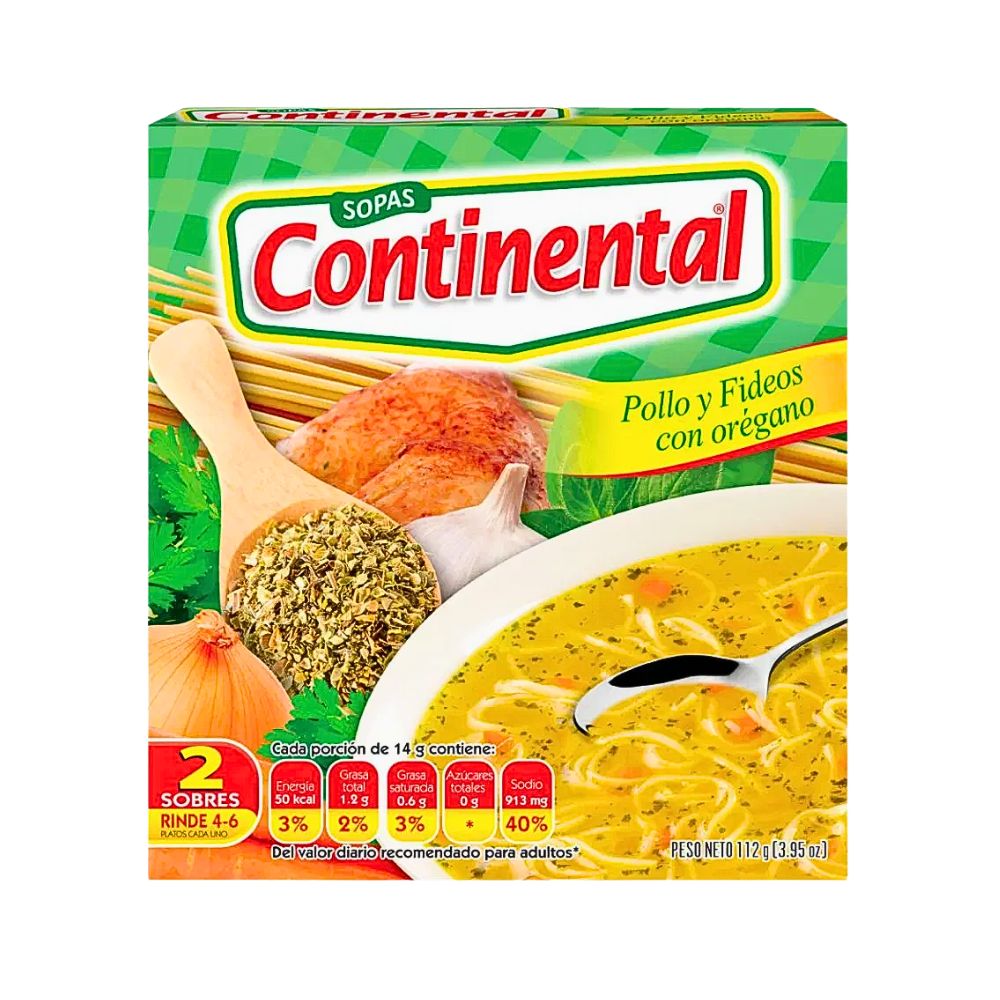 SOPA CONTINENTAL POLLO Y FIDEOS CON OREGANO 112 GR CONTINENTAL