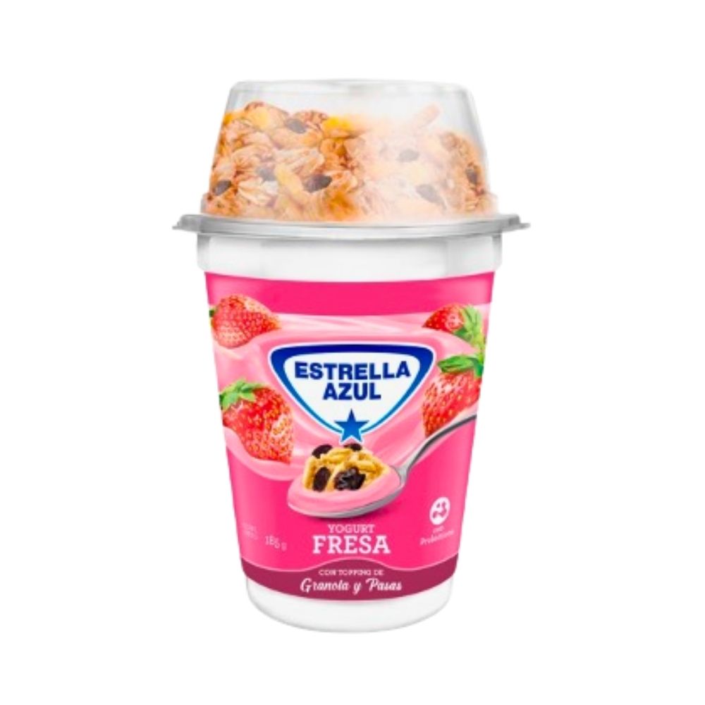 YOGURT DE FRESA CON GRANOLA Y PASAS 185 GR ESTRELLA AZUL