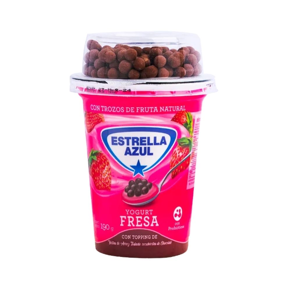 YOGURT DE FRESA CON TOPPING 125 GR ESTRELLA AZUL