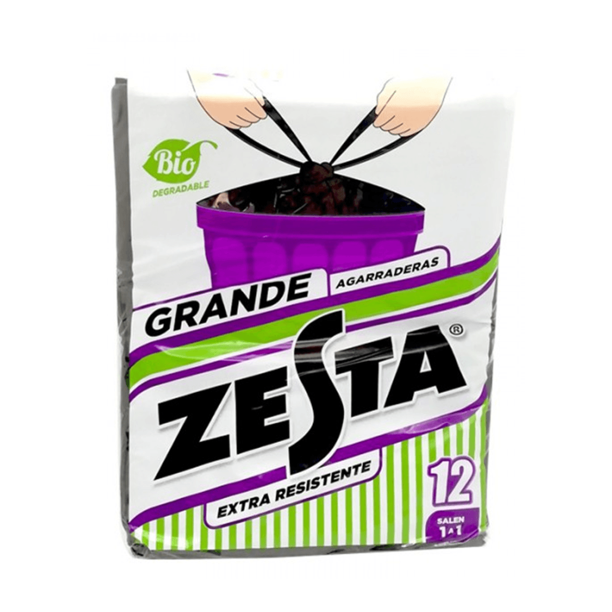 BOLSAS GRANDES PARA BASURA EXTRA RESISTENTES CON AGARRADERAS DE 23.5X30 12 UN ZESTA
