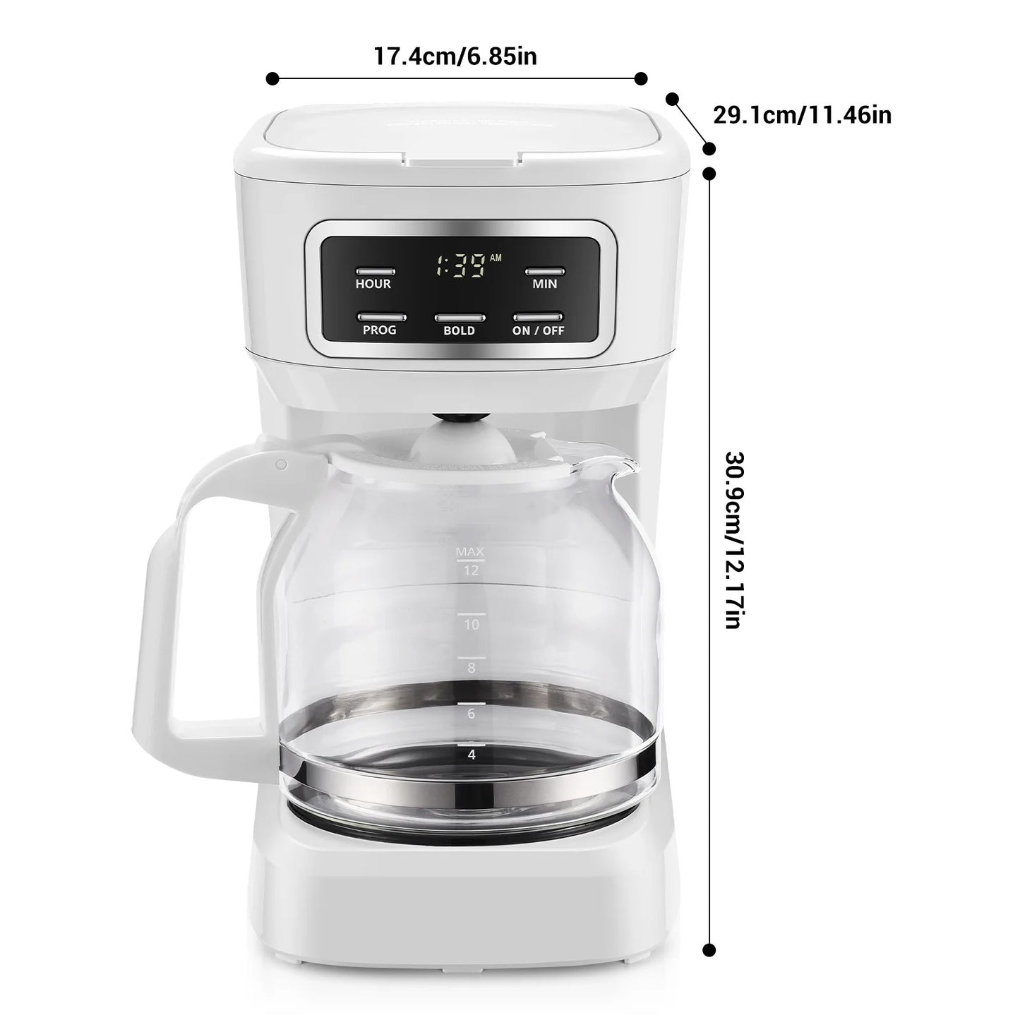 CAFETERA PROGRAMABLE BLANCA 12 TAZAS MAINSTAYS