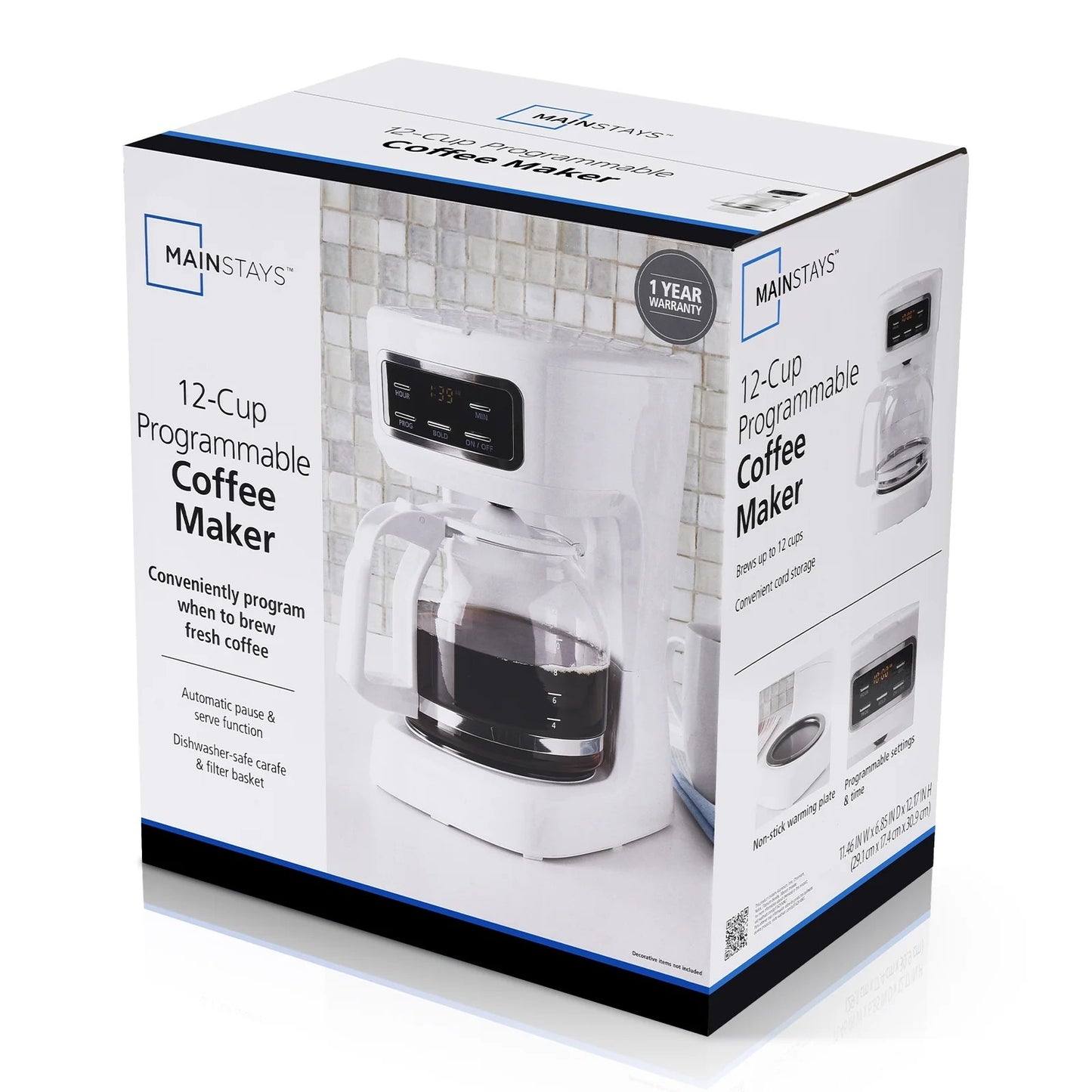 CAFETERA PROGRAMABLE BLANCA 12 TAZAS MAINSTAYS