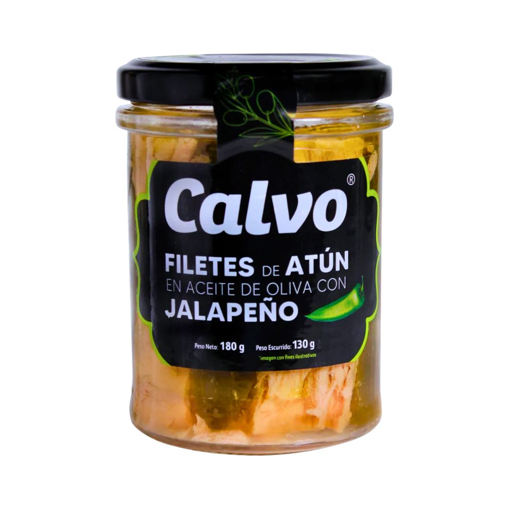 FILETE ATUN EN ACEITE DE OLIVA CON JALAPEÑO 180 GR CALVO