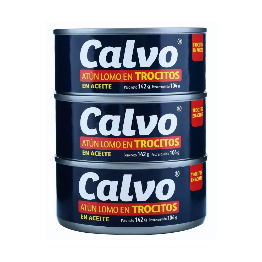 ATUN LOMO TROZOS ACEITE 3PACK 142 GR C/U CALVO