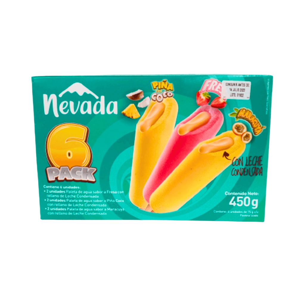 PALETA RELLENA DE LECHE CONDENSADA 6 PK 450 GR NEVADA