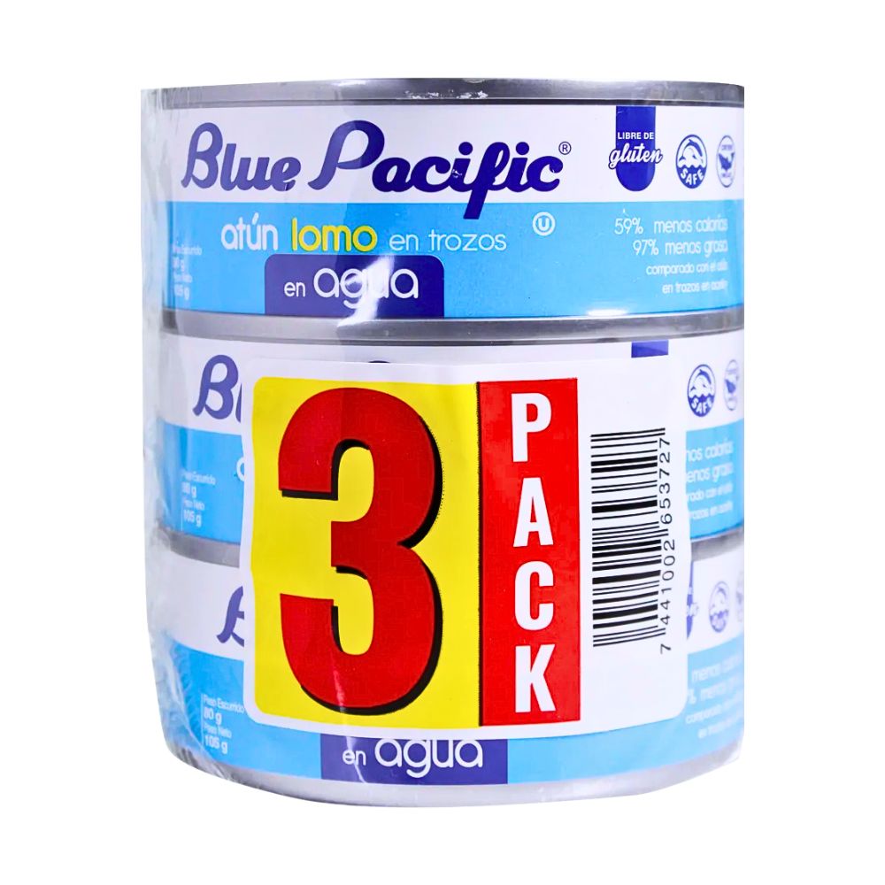 ATUN LOMO EN TROZOS EN AGUA 3PACK BLUE PACIFIC