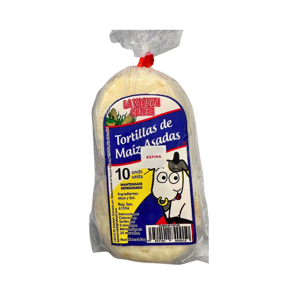 TORTILLAS ASADAS DE MAIZ 340 GR 10 UN LA VAQUITA GOLOSA