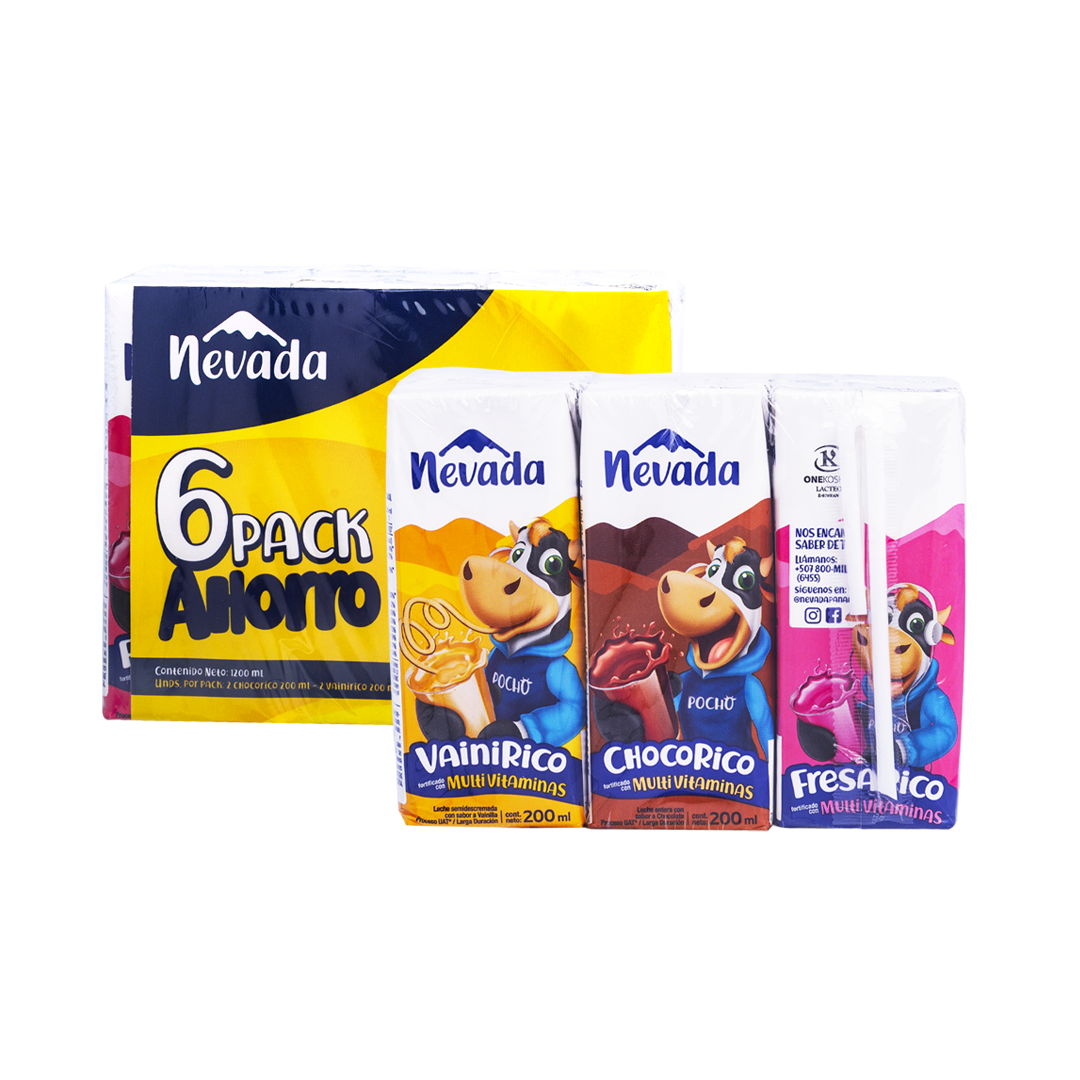 6PK LECHE SABORIZADA SURTIDO 200ML - NEVADA