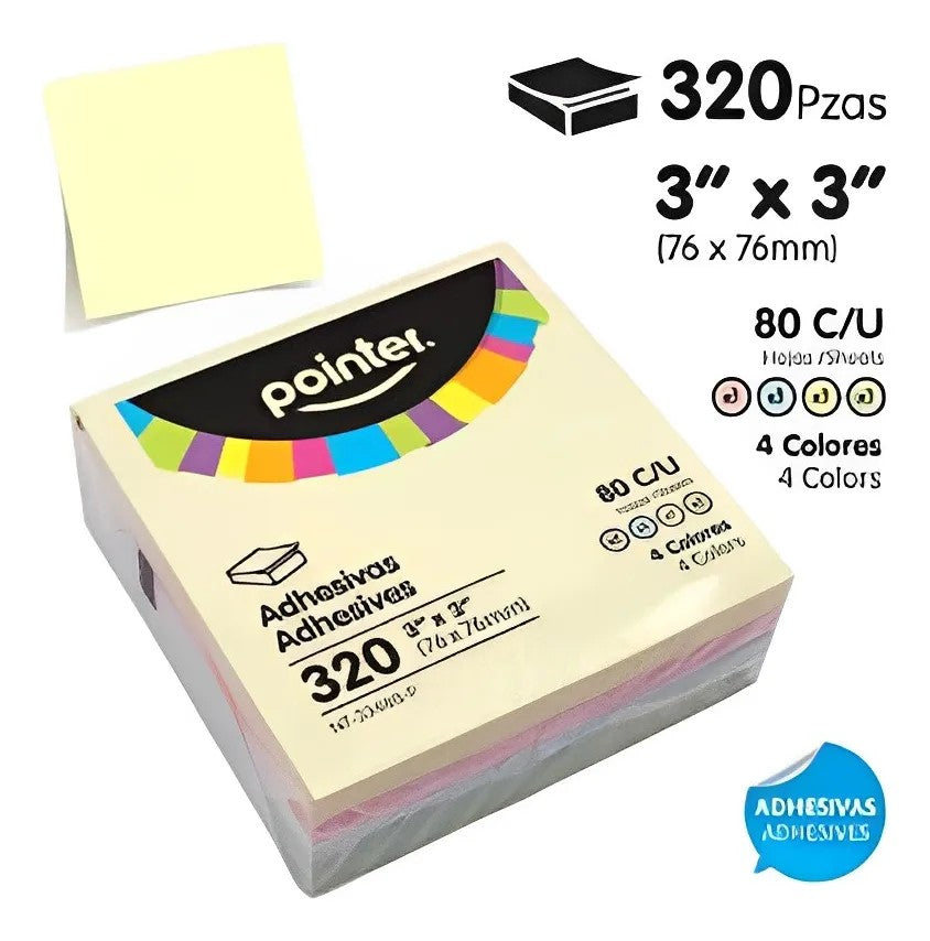 NOTAS ADHESIVAS 3X3" 4 COLORES 320 UND POINTER