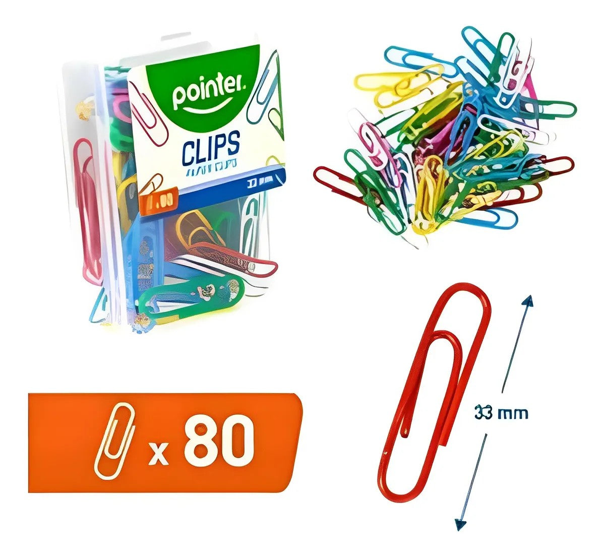 CLIPS COLORES SUJETA PAPEL 33mm POINTER