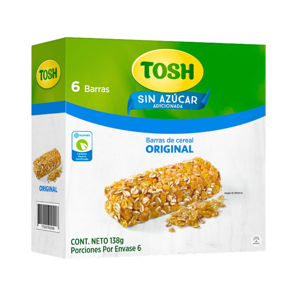 BARRA CEREAL SIN AZUCAR 138GR TOSH