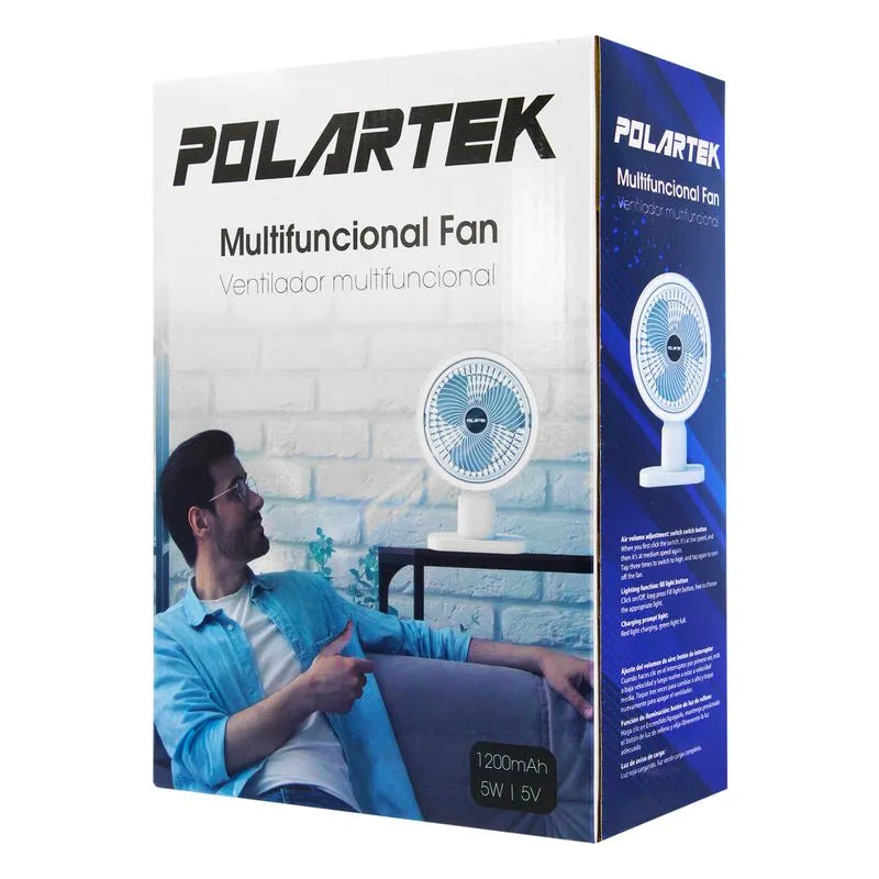 ABANICO BLANCO RECARGABLE C/LUZ LED 6PULG - POLARTEK