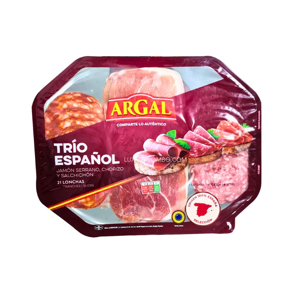 TRIO ESPANOL CHORIZO JAMON SERRANO Y SALCHICHA 150 GR ARGAL