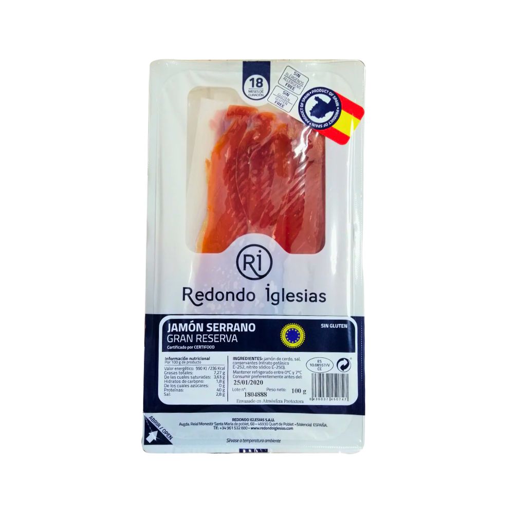 JAMON SERRANO GRAN RESERVA 100 GR REDONDO IGLESIAS