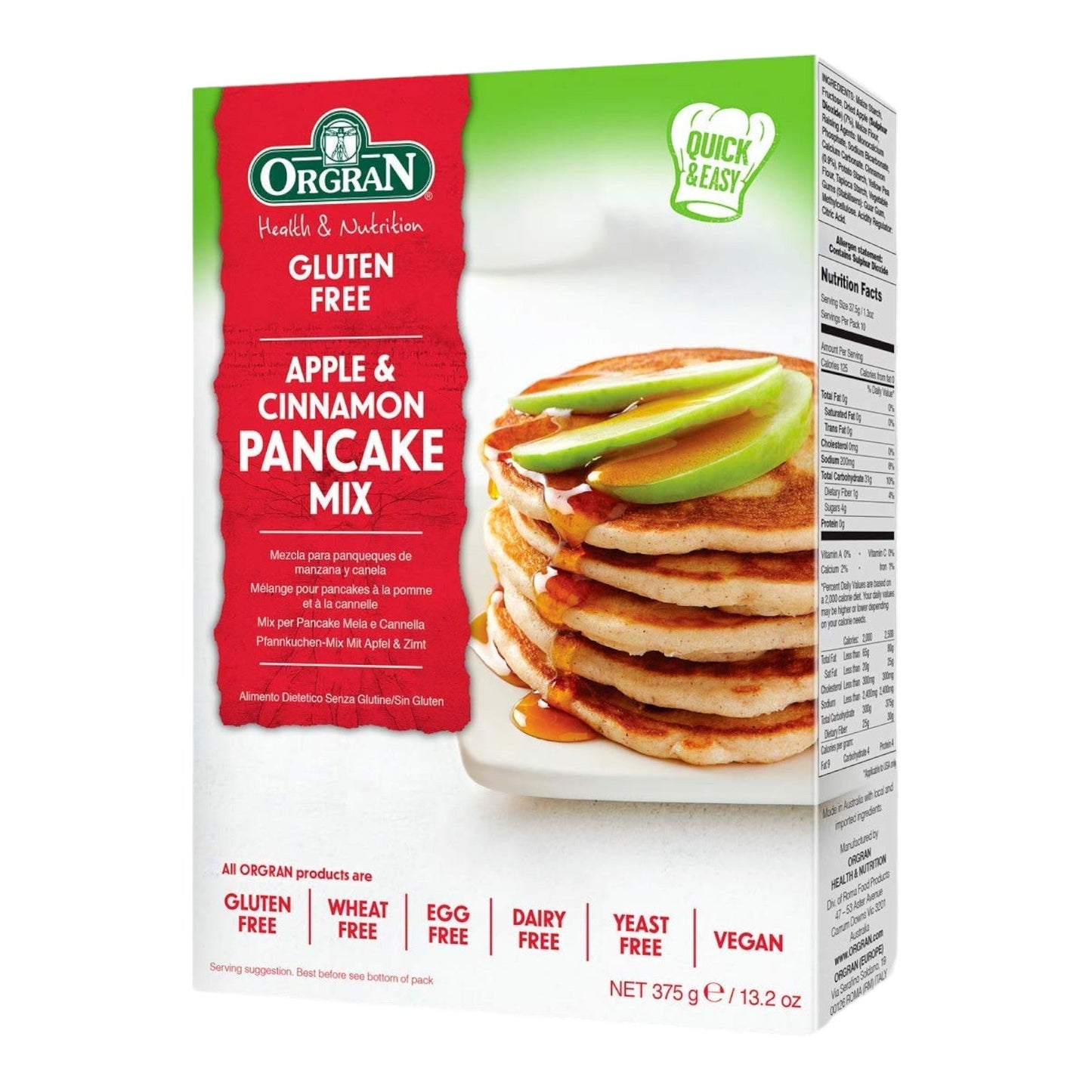 MEZCLA PARA PANCAKE SABOR MANZANA Y CANELA 375 GR ORGRAN