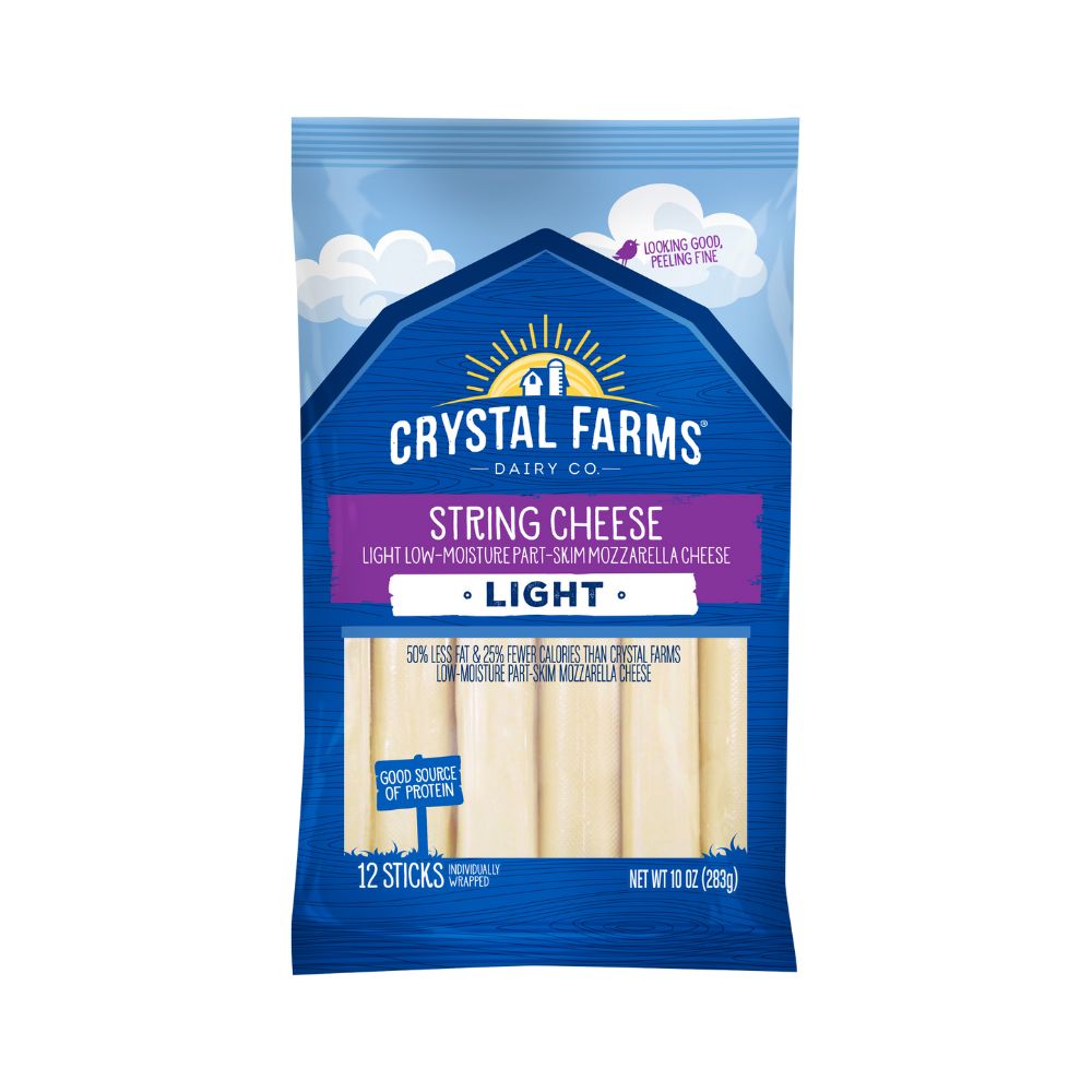 QUESO STRING MOZZARELLA LIGHT 12 STICKS 10 OZ CRYSTAL FARMS