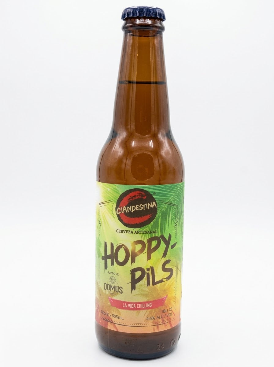 CERVEZA ARTESANAL HOPPY PILS 355 ML CLANDESTINA -CERVEZA