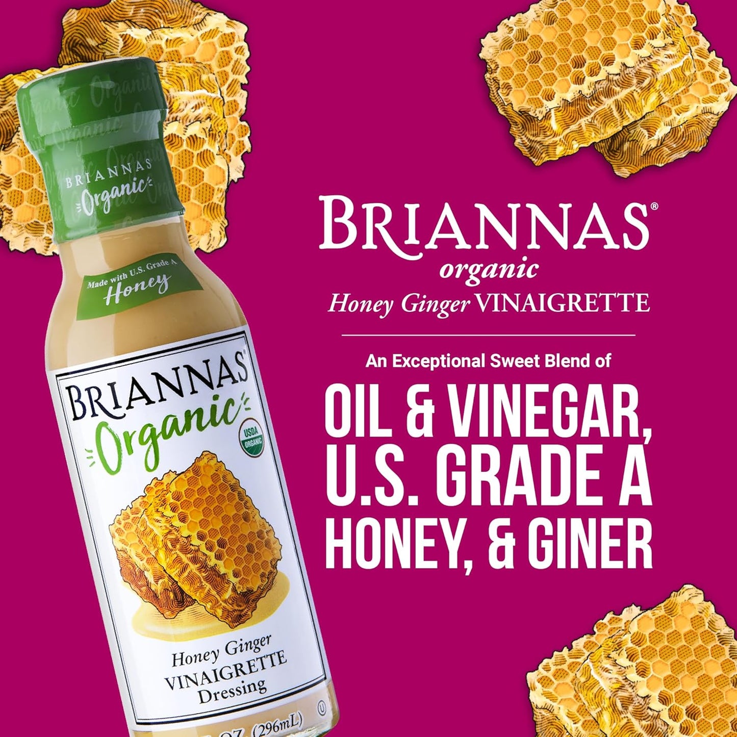 ORGANIC HONEY GINGER VINAIGRETTE 10oz BRIANNAS HOME STYLE