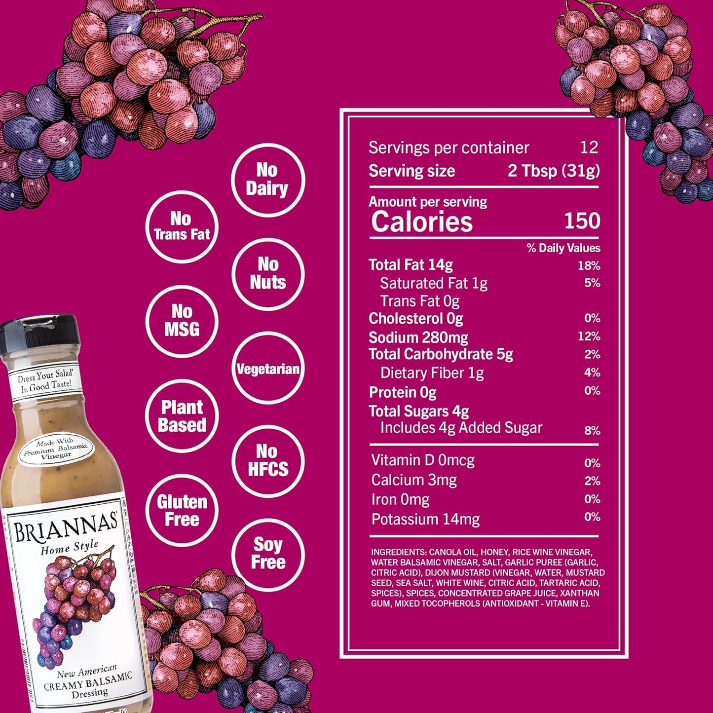 CREAMY BALSAMIC DRESSING 12oz BRIANNAS HOME STYLE