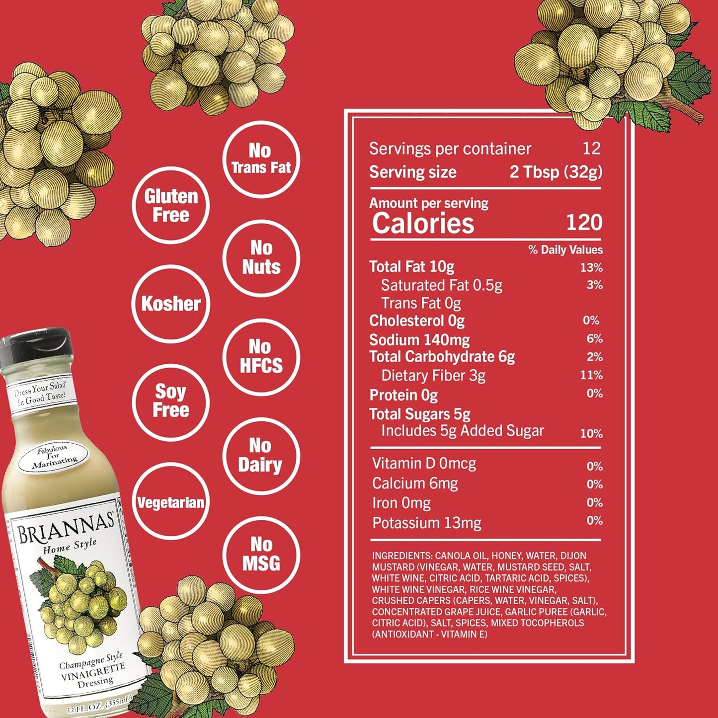 CHAMPAGNE VINAIGRETTE 12oz BRIANNAS HOME STYLE