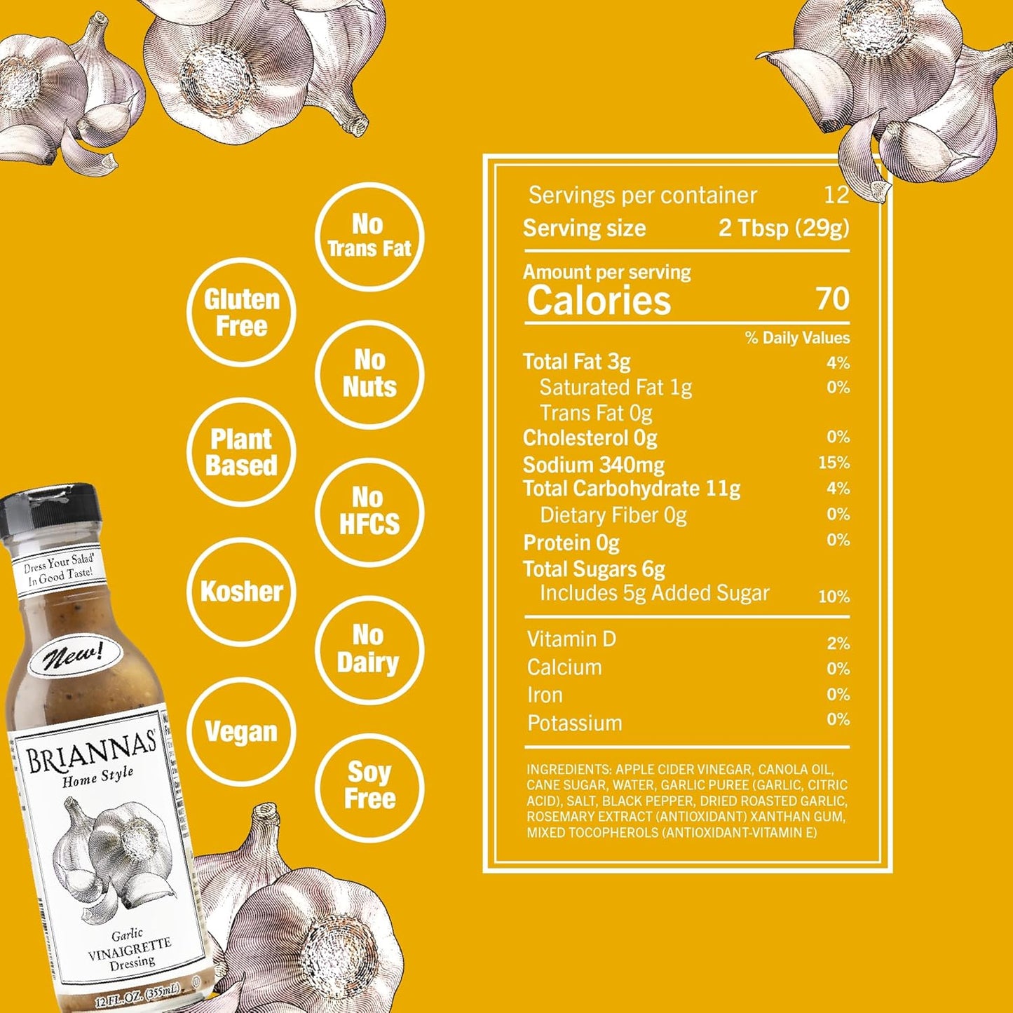 GARLIC VINAIGRETTE 12oz BRIANNAS HOME STYLE