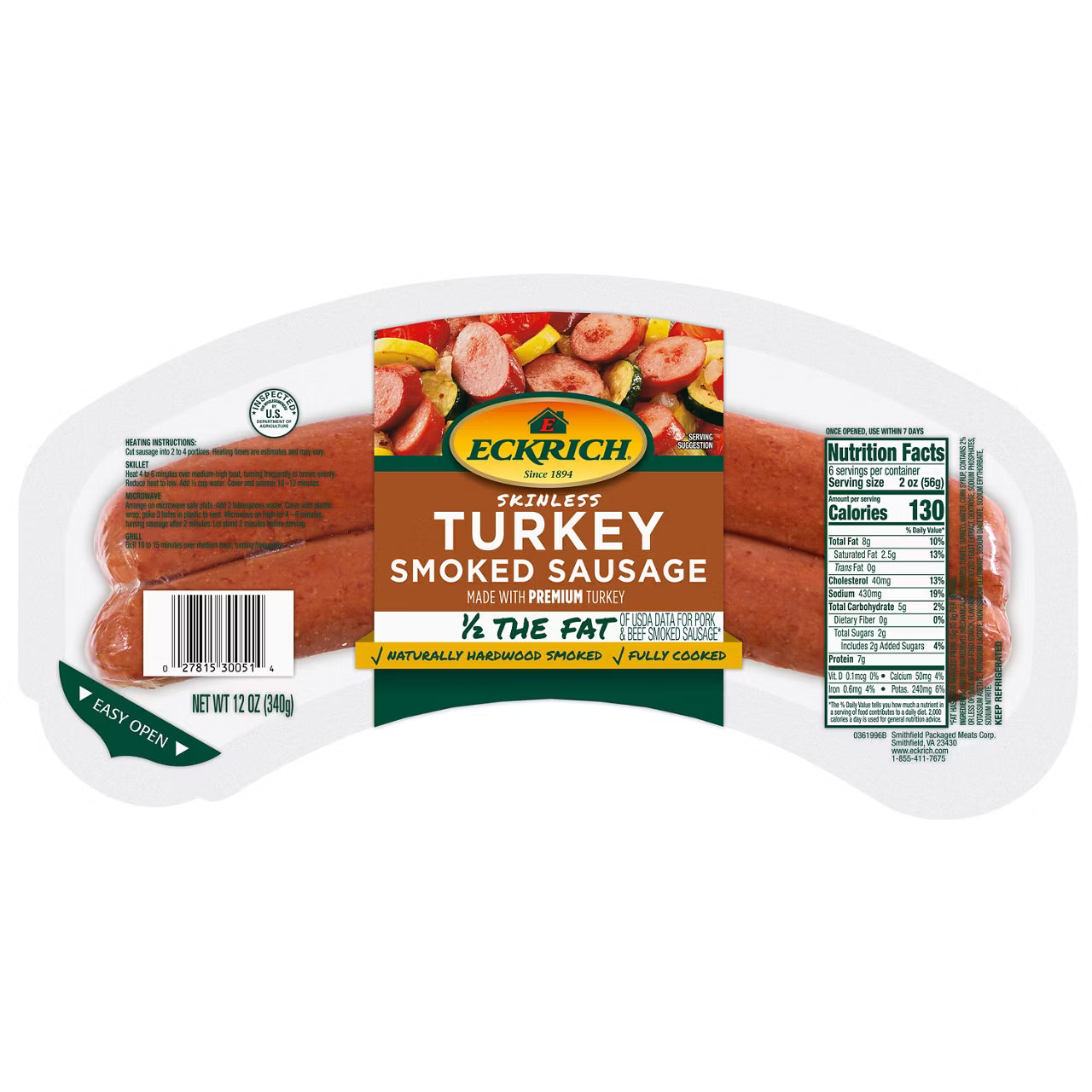 SKINLESS TURKEY SMOKED SAUSAGE 12 OZ ECKRICH