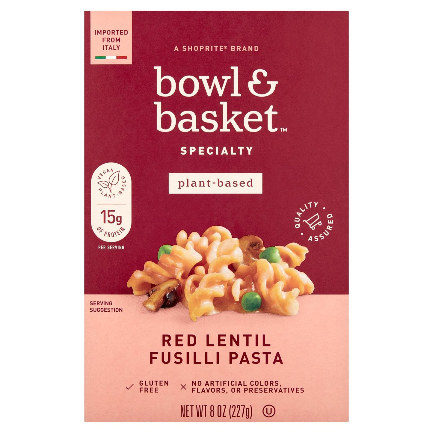 RED LENTIL FUSILLI PASTA 8 OZ BOWL & BASKET