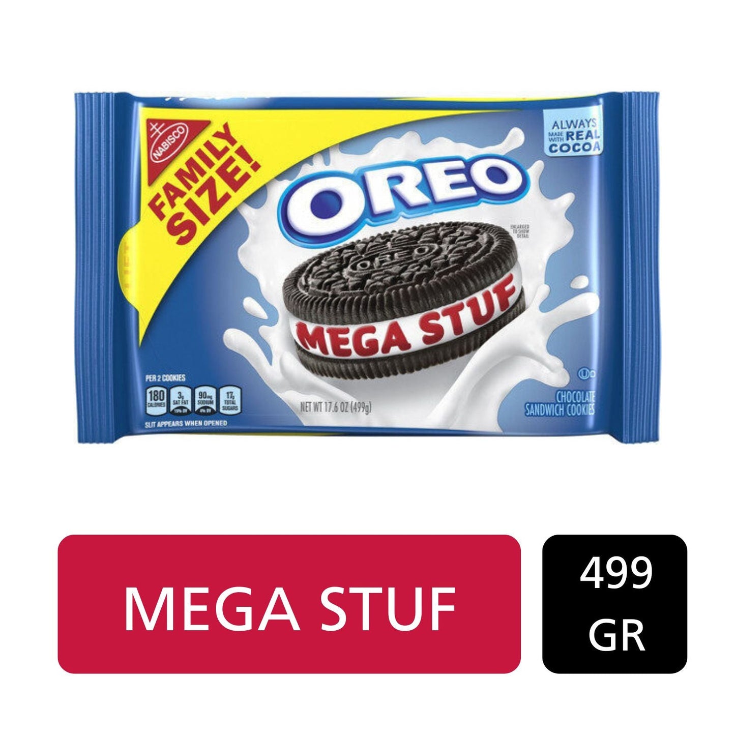 OREO MEGA STUF FAMILY SIZE! CHOCOLATE SANDWICH COOKIES 499 GR NABISCO