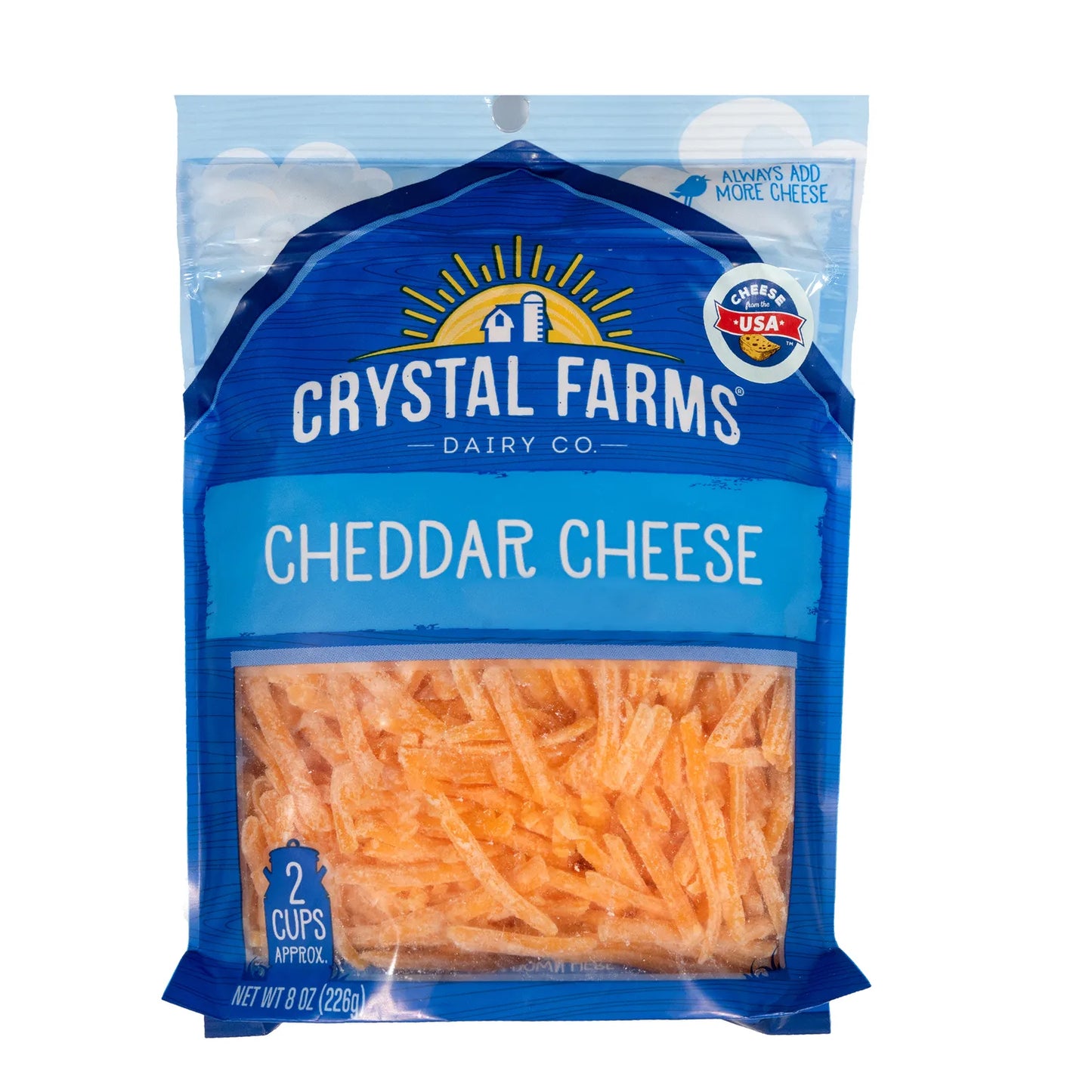FINELY SHREDDED CHEDDAR CHEESE SRC 8 OZ CRYSTAL FARMS