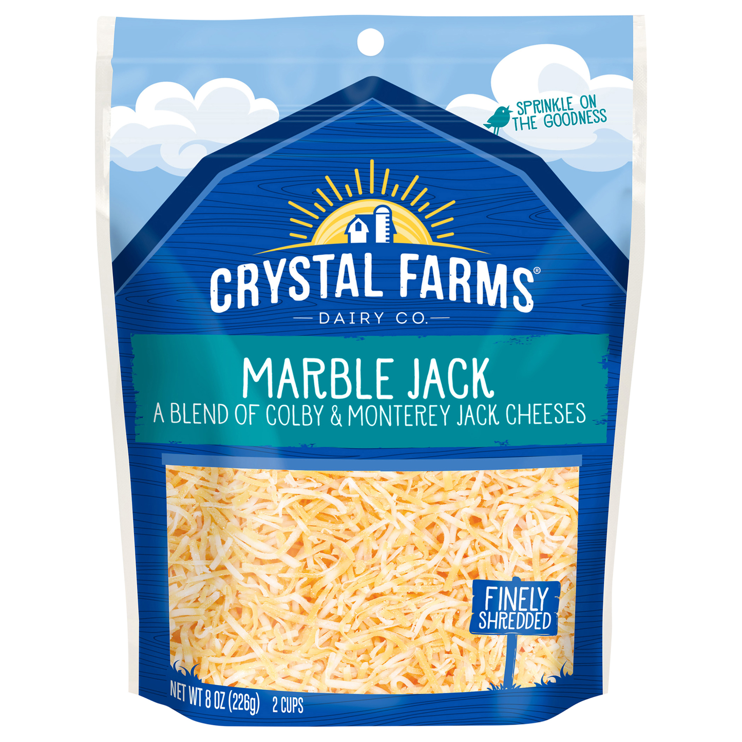 FINELY SHREDDED MARBLE JACK CHEESE SRC 8 OZ CRYSTAL FARMS