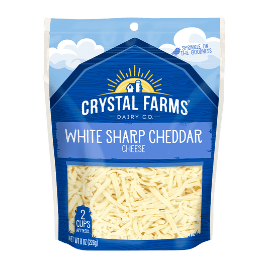SHREDDED WHITE SHARP CHEDDAR CHEESE 8 OZ CRYSTAL FARMS