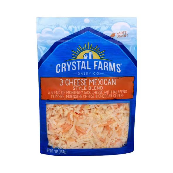 SHREDDED 3 CHEESE MEXICAN STYLE BLEND 7 OZ CRYSTAL FARMS