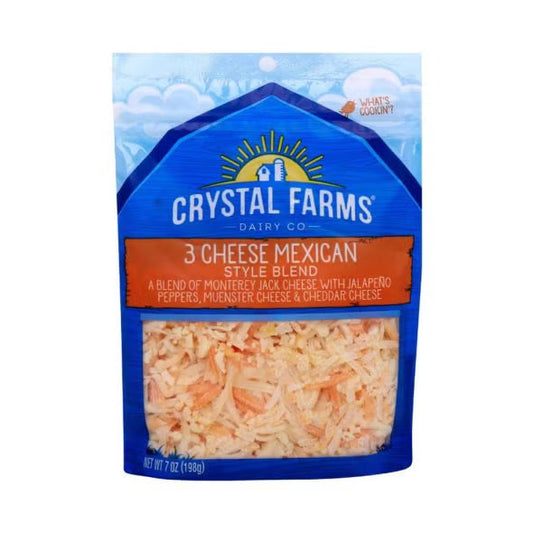SHREDDED 3 CHEESE MEXICAN STYLE BLEND 7 OZ CRYSTAL FARMS