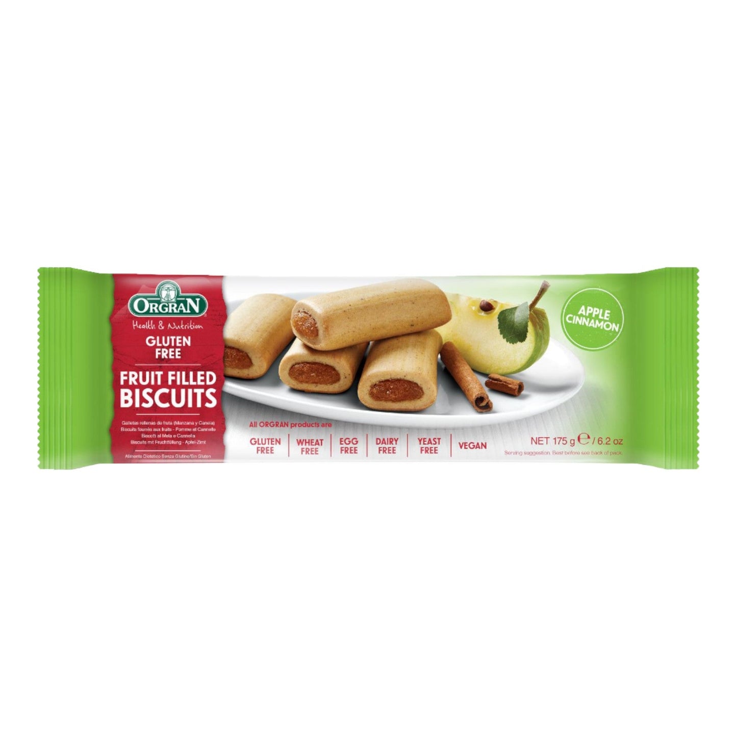 GALLETAS RELLENAS DE FRUTA MANZANA Y CANELA 175 GR ORGRAN