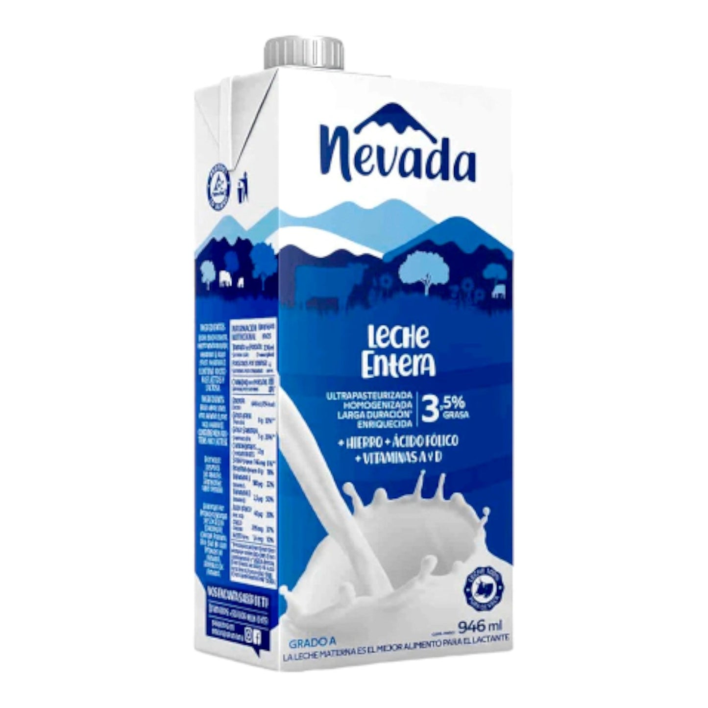 LECHE ENTERA 3.5% DE GRASA ULTRAPASTEURIZADA HOMOGENIZADA DE 946 ML NEVADA