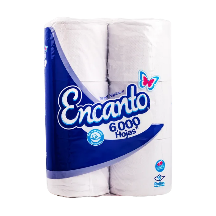 PAPEL HIGIENICO DE 6000 HOJAS 6 ROLLOS ENCANTO