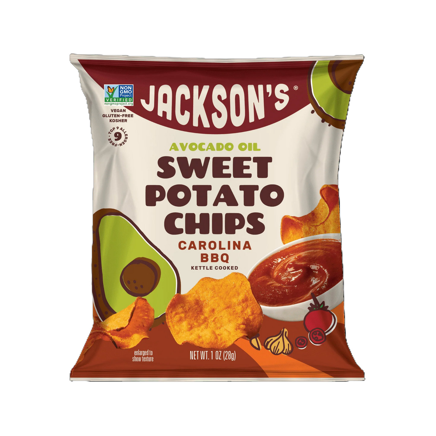 SWEET POTATO CHIPS BBQ 1 OZ JACKSON'S