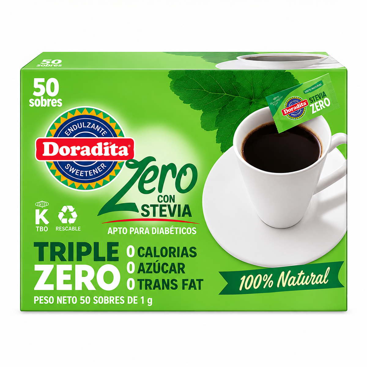 ENDULZANTE ZERO CON STEVIA 50 SOBRES DORADITA