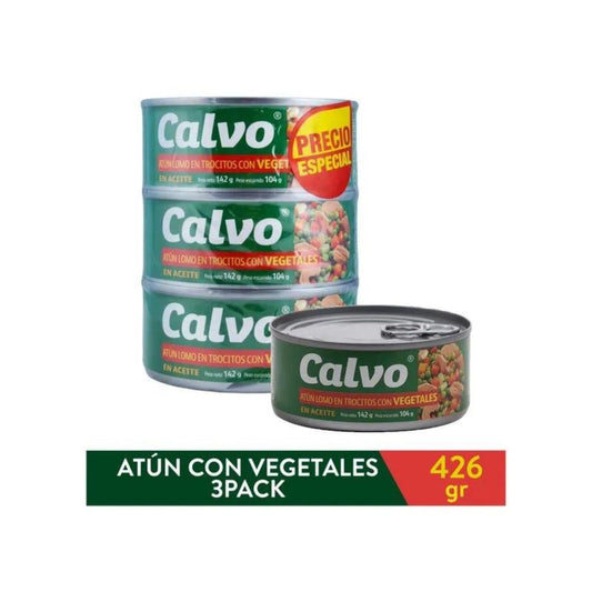 ATUN CON VEGETALES EN ACEITE 3PACK DE 142 GR C/U CALVO