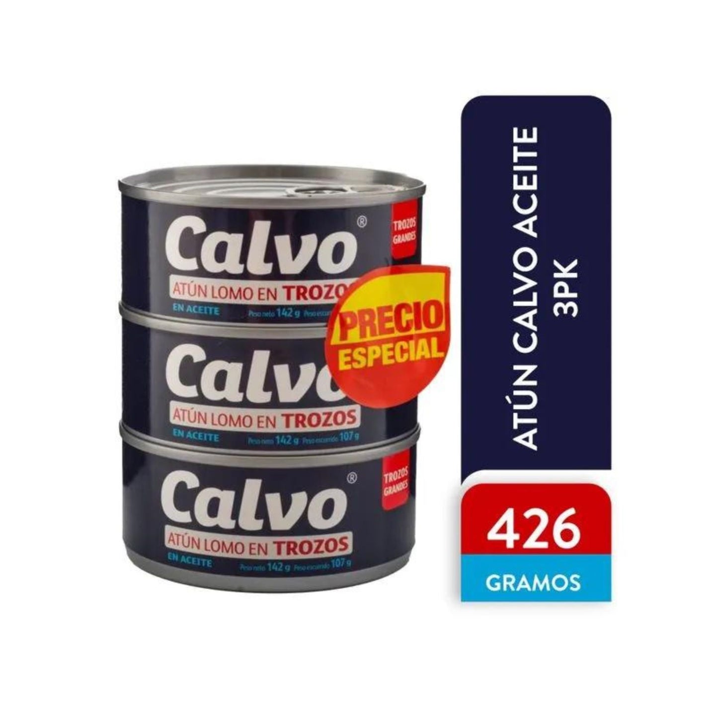 ATUN LOMO TROZOS ACEITE 3PACK 142 GR C/U CALVO