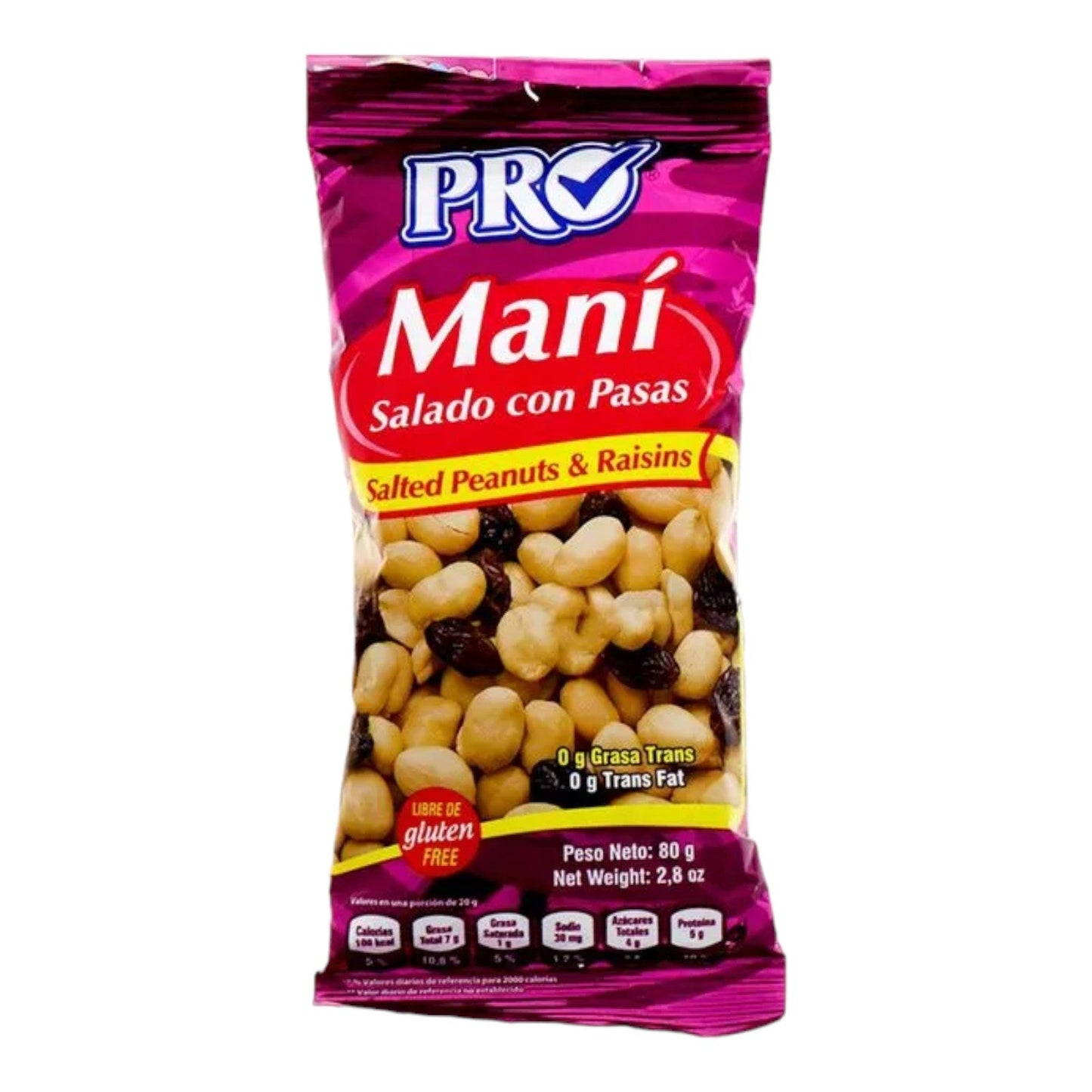 MANI SALADO CON PASAS 80 GR PRO SNACKS