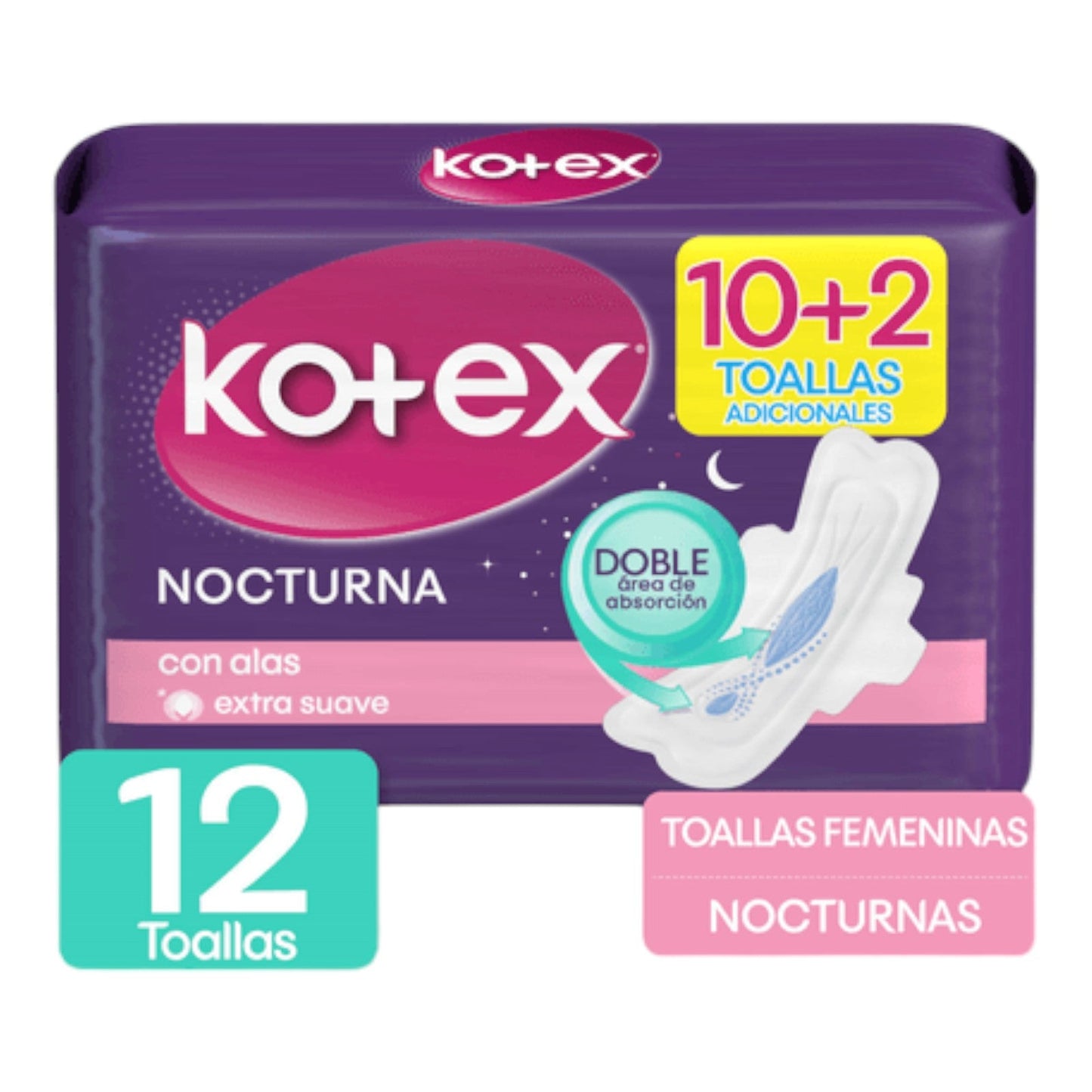 TOALLA SANITARIAS NOCTURNAS CON ALAS 12 UN KOTEX