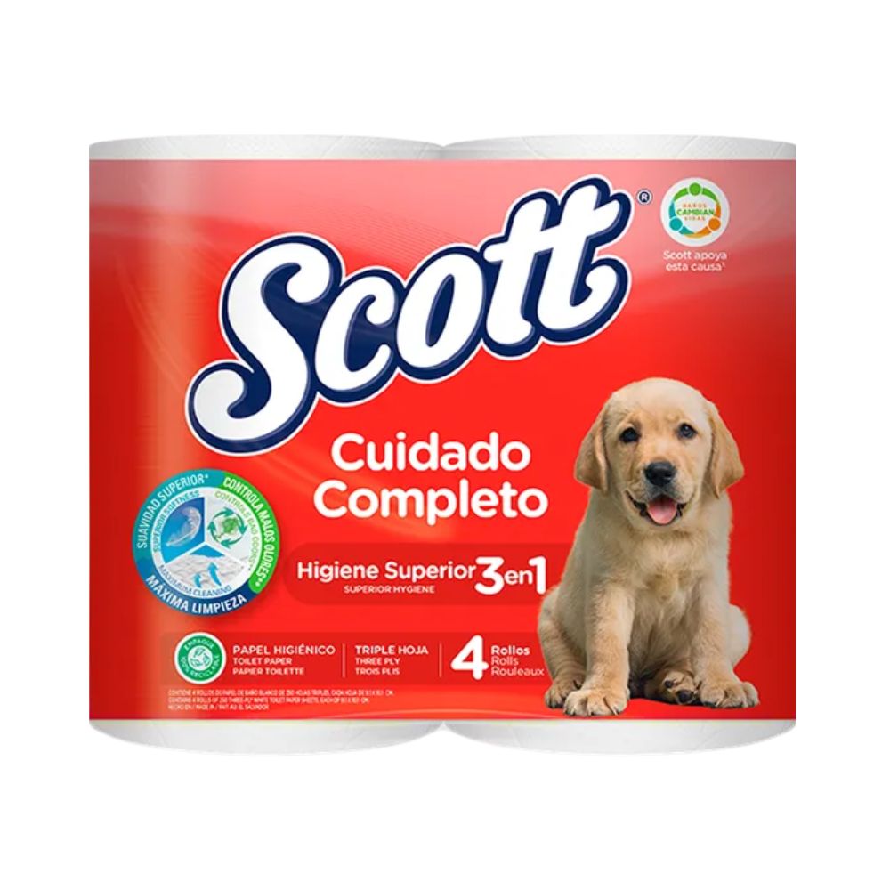 PAPEL HIGIENICO CUIDADO COMPLETO 3P 4 ROLLOS. SCOTT