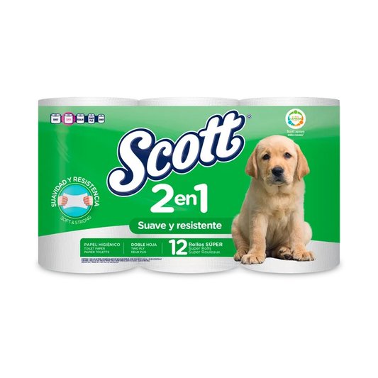 PAPEL HIGIENICO DOBLE HOJA REG 12 ROLLOS SCOTT